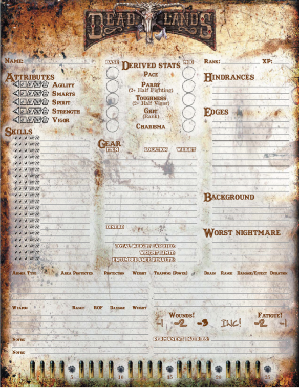 deadlands reloaded character sheet